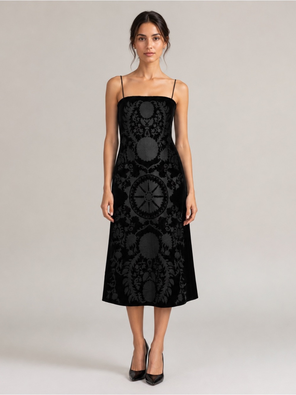 Lé AL.X Black Luxe Velvet Embroidered Bohemian Party Festival Dress Size S NEW